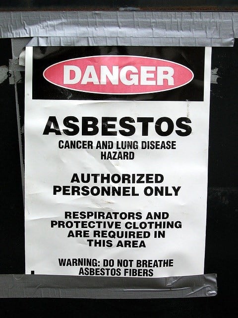 DANGER / ASBESTOS CANCER AND LUNG DISEASE HAZARD / AUTHORIZED PERSONNEL ONLY / RESPIRATORY AND PROTECTIVE CLOTHING ARE REQUIRED IN THIS AREA
