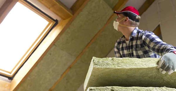 Man installing insulation along ceiling