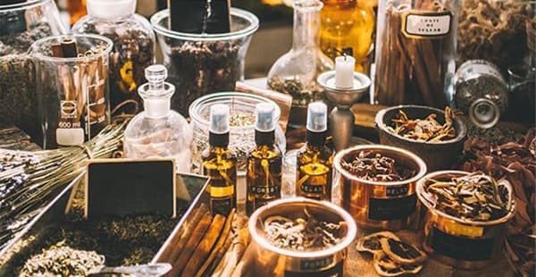 Image of herbs, spices and other items that may be used as part of traditional Chinese medicine