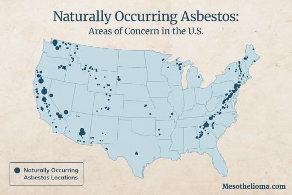 Map of high-risk areas for naturally occurring asbestos in the United States
