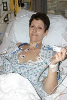 Heather in the hospital for mesothelioma surgery.