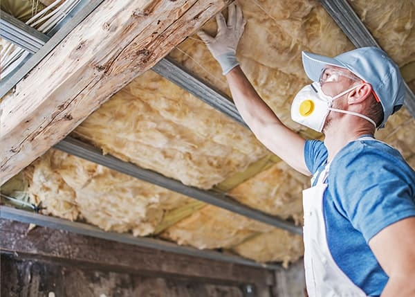 An asbestos professional assessing materials in the attic.