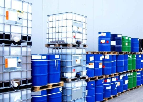 Chemical containers at a chemical plant, a jobsite which often used asbestos products