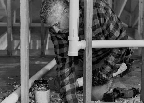 Plumber working on pipes