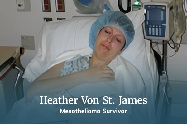 Pleural mesothelioma patient Heather Von St. James resting in hospital bed after surgery