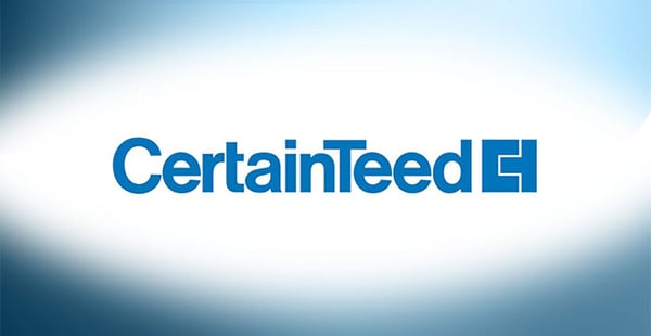 The image shows the CertainTeed Corporation logo over a white oval with a blue gradient behind it.