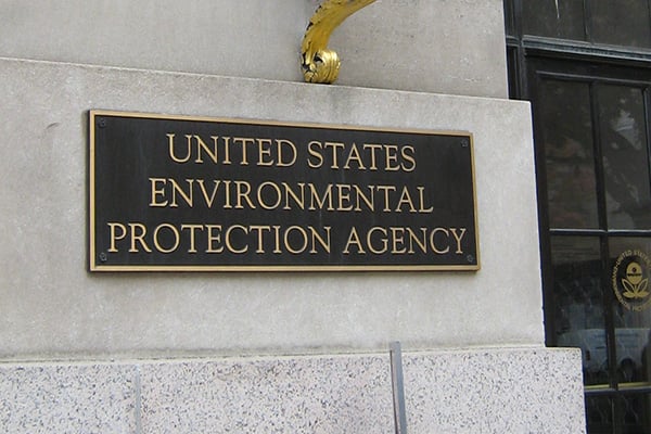 A sign on the side of a building reading "United States Environmental Protection Agency"