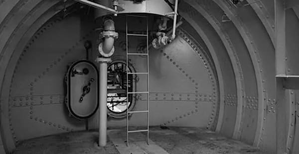 New London Submarine interior view of ladder to escape training tank