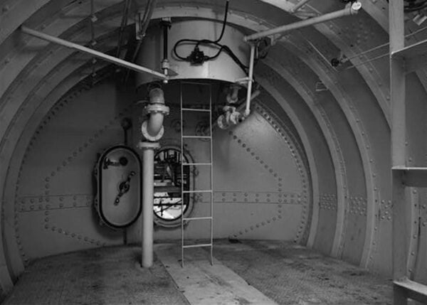 New London Submarine interior view of ladder to escape training tank