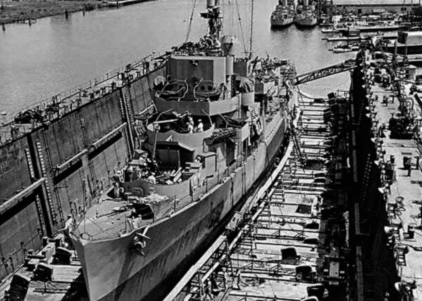 USS Ebert in drydock at Tampa Shipbuilding Company